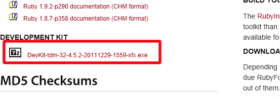 Railsインストール devkitダウンロード